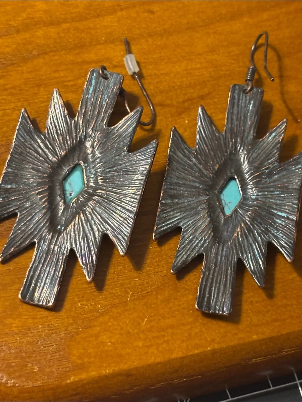 Southwestern Blue Turquoise  Color Accented Silver Hoop & Dangle Earring